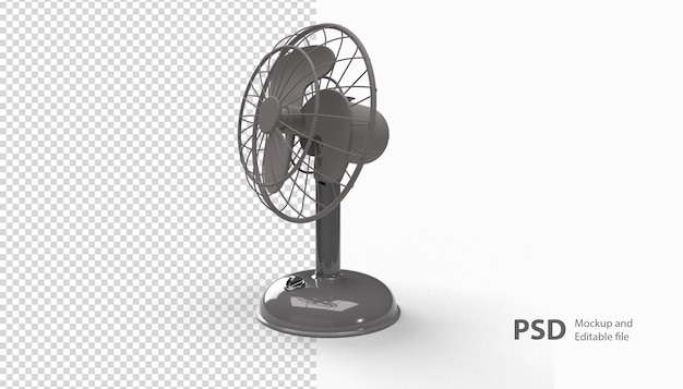 PSD close-up em uma renderização de ventilador isolada