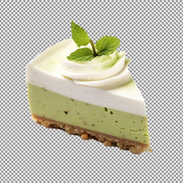 PSD close up gâteau éponge au thé vert matcha isolé sur fond blanc