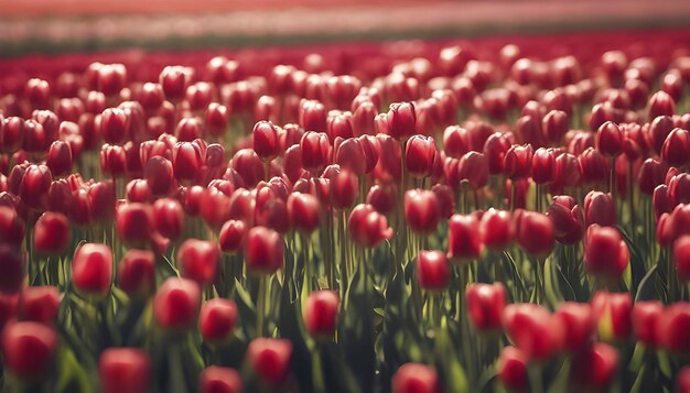 PSD close up image of tulips field under the morning sunlight