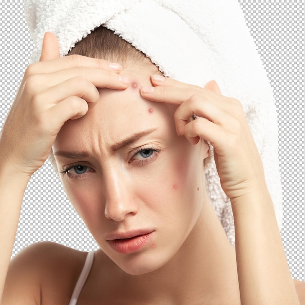 Close-up d'une jeune femme avec une serviette sur la tête