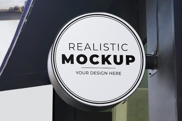 Close up mockup psd della scatola del segno del cerchio bianco realistico