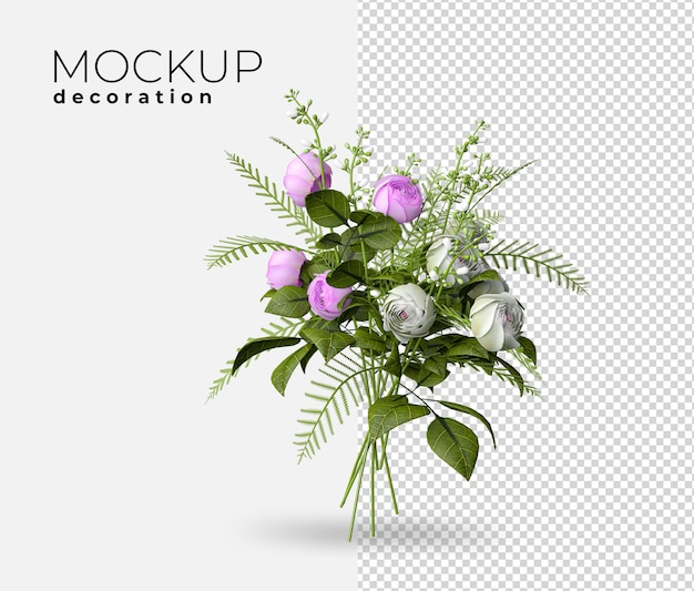 PSD close-up na decoração de flores para renderização 3d doméstica