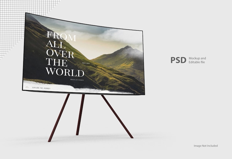 PSD close-up no monitor de tv com suporte isolado