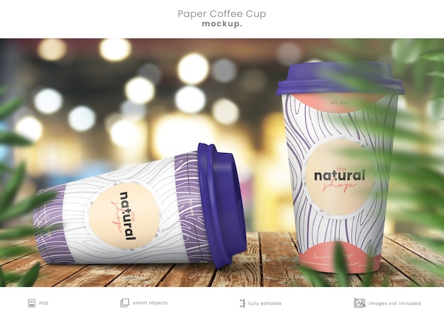 Close-up no paper coffee cup design mockup
