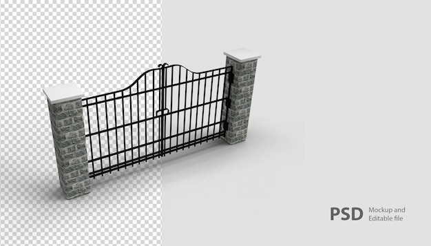 PSD close-up no portão em renderização 3d isolado