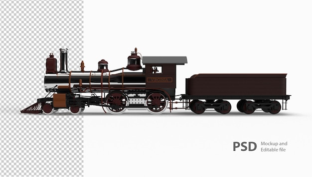 PSD close-up no trem em renderização 3d isolado