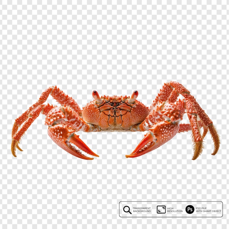 PSD close-up of a cooked crab with transparent background