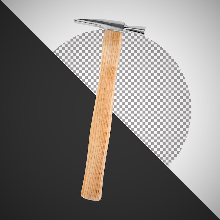 PSD close-up of a hammer with a wooden handle