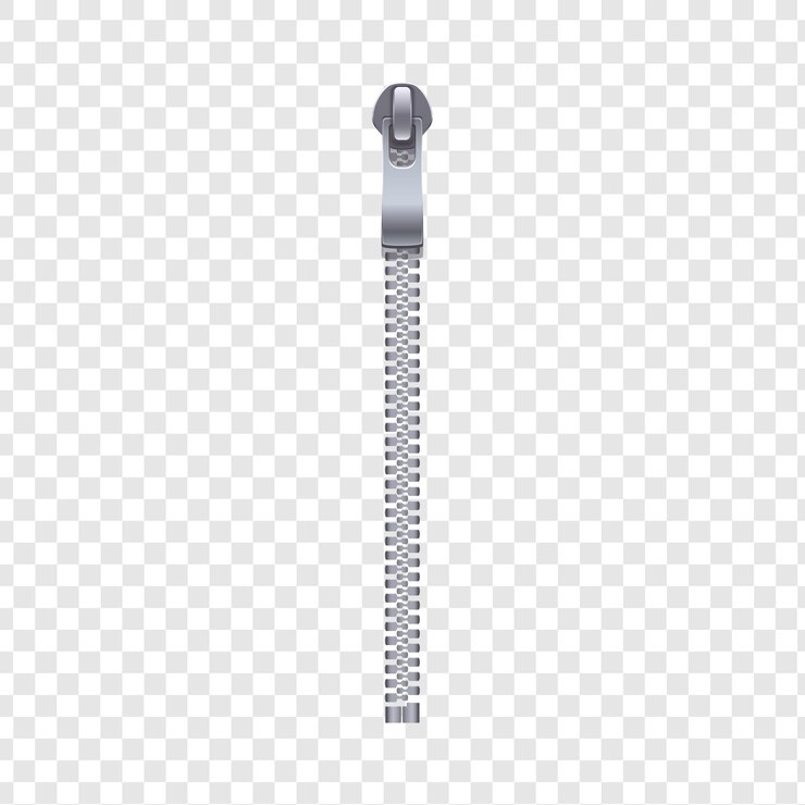 PSD close-up of a silver zipper on a transparent background