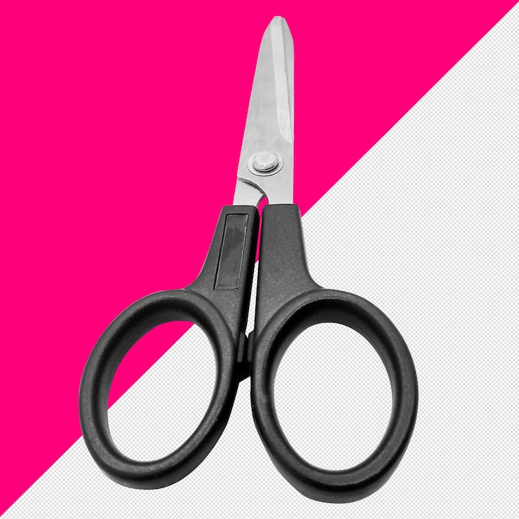 PSD close-up of black scissors on a colorful background