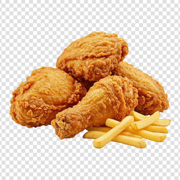 Close-up of Delicious Fried Chicken with French Fries