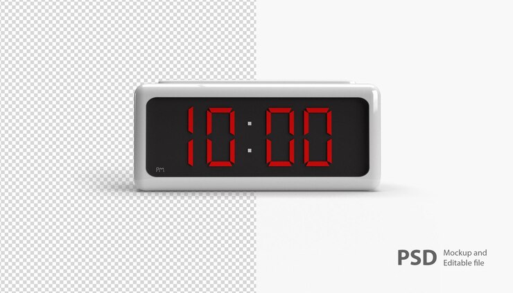 PSD close up on digital clock isolated