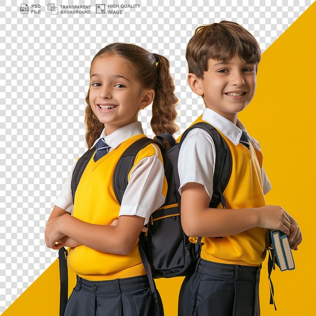 PSD close up on kids expression portrait in school uniform on transparent background