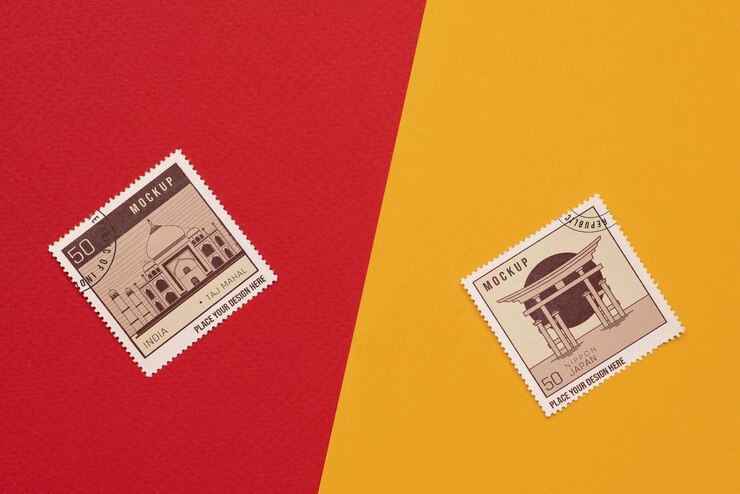 PSD close up on postage stamp mockup