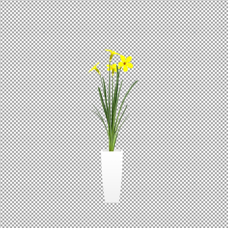 PSD close up pada bunga di dalam vas render 3d