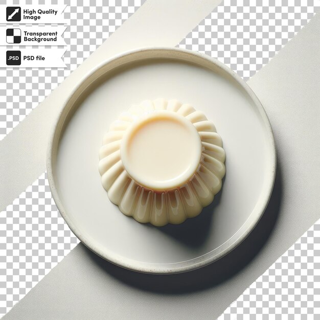 PSD close-up de un pastel blanco de tiramisu en un plato sobre un fondo transparente