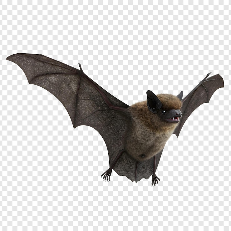 PSD close-up portrait of a brown bat with wings spread