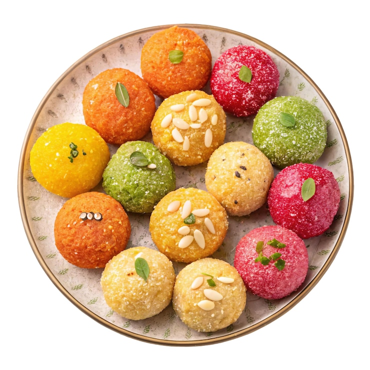 PSD close-up shot of delicious indian ladoos on a plate