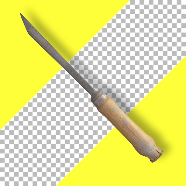 close up view of chisel with wooden handler