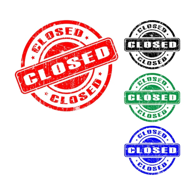 Closed Grunge Stamp Set in Red Black Green e Blue Vector Icon Collection