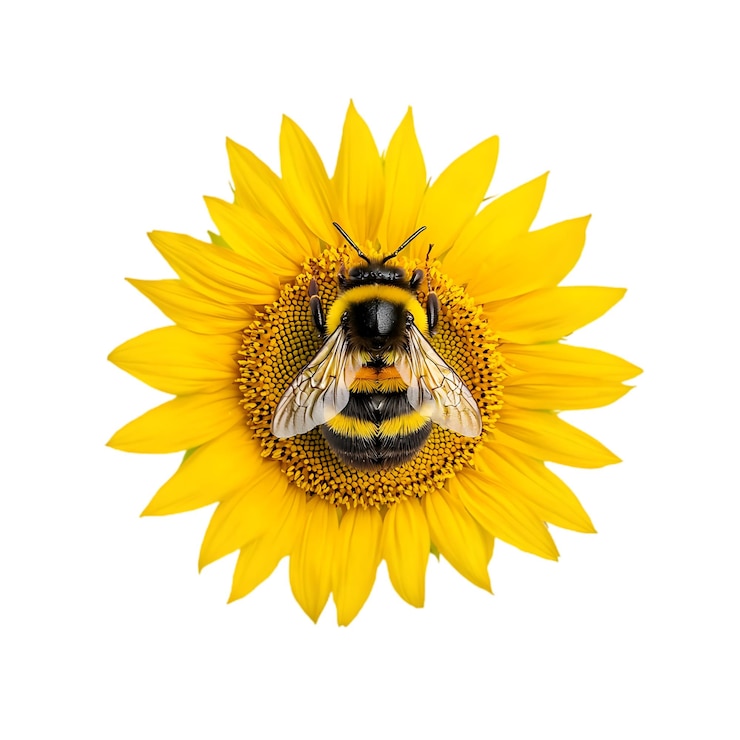 PSD closeup de bumblebee en girasol para la polinización de la naturaleza y los conceptos de vida silvestre