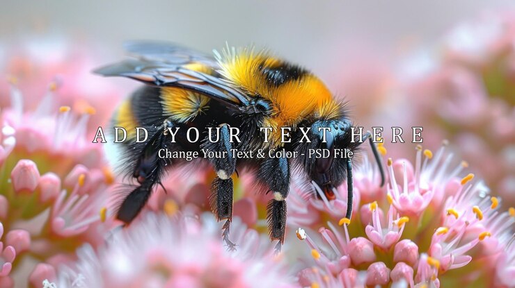 PSD closeup bumblebee pada bunga merah muda