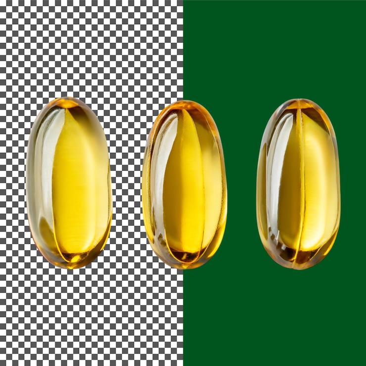 PSD closeup di capsule di vitamine trasparenti su sfondo trasparente png psd