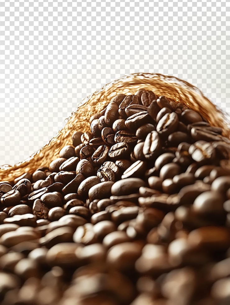 PSD closeup di chicchi di caffè che formano una forma d'onda su uno sfondo chiaro