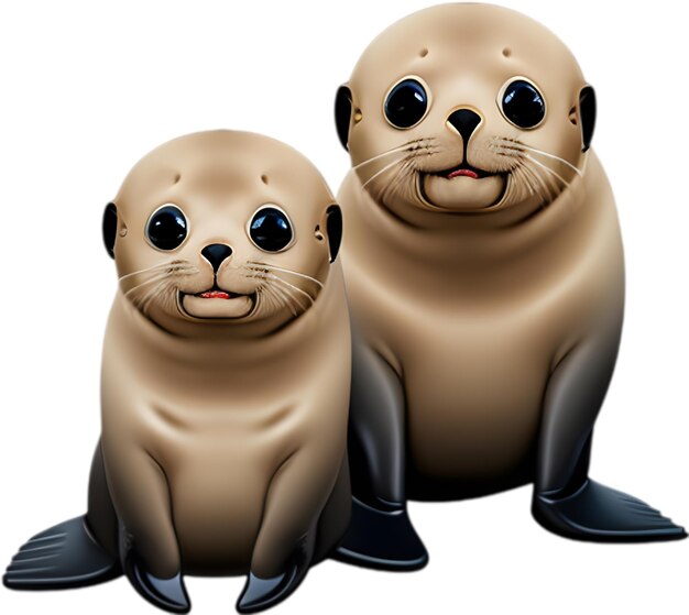 PSD closeup of a cute cartoon sea lions icon