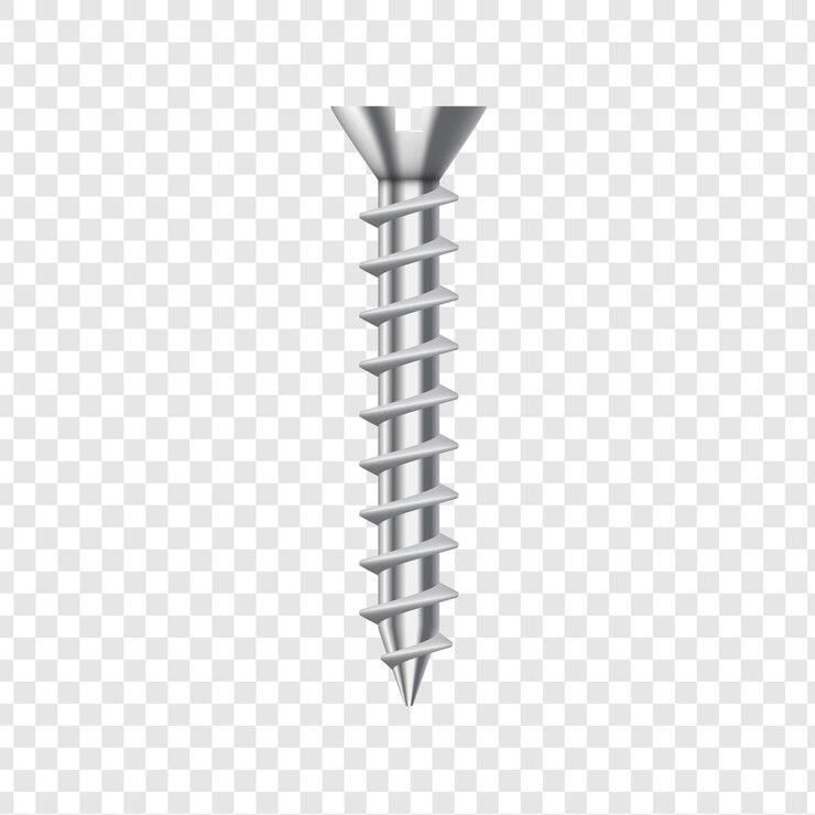 PSD closeup of a metallic screw isolated on transparent background