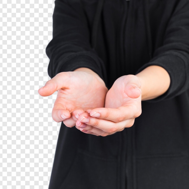 PSD closeup of a person with cupped hands isolated on transparent background free