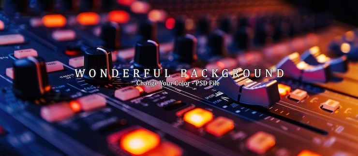 PSD closeup of a sound mixing console