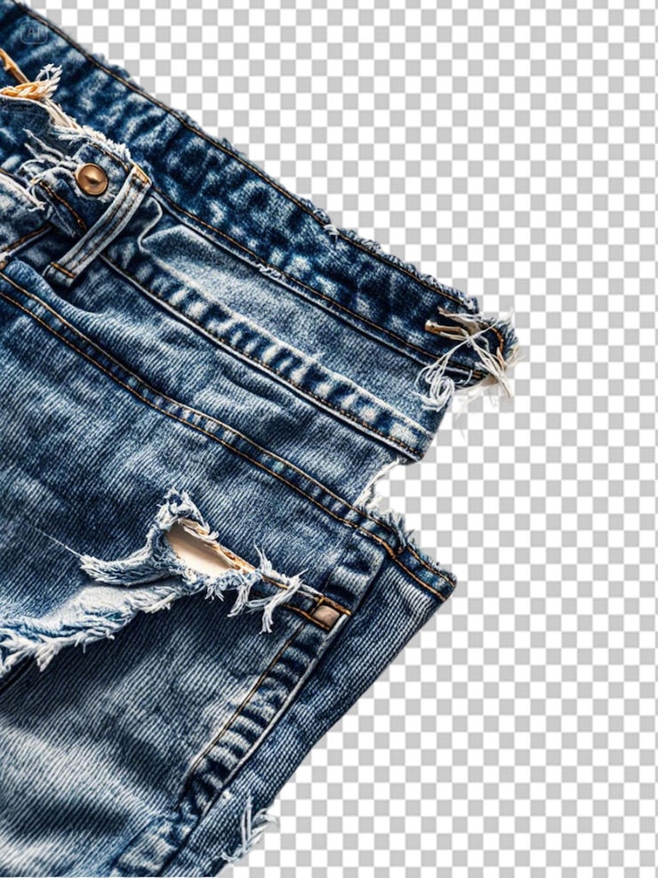 PSD closeup of a torn part of jeans on transparent background