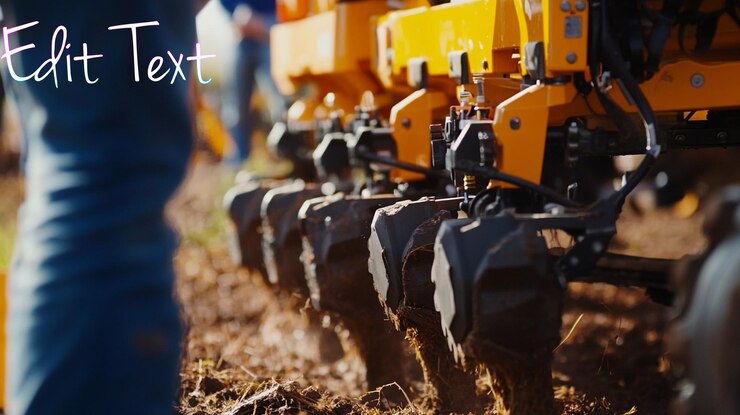 PSD closeup of agricultural machinery tilling soil