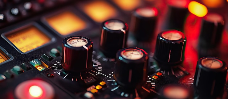 PSD closeup of audio mixer knobs