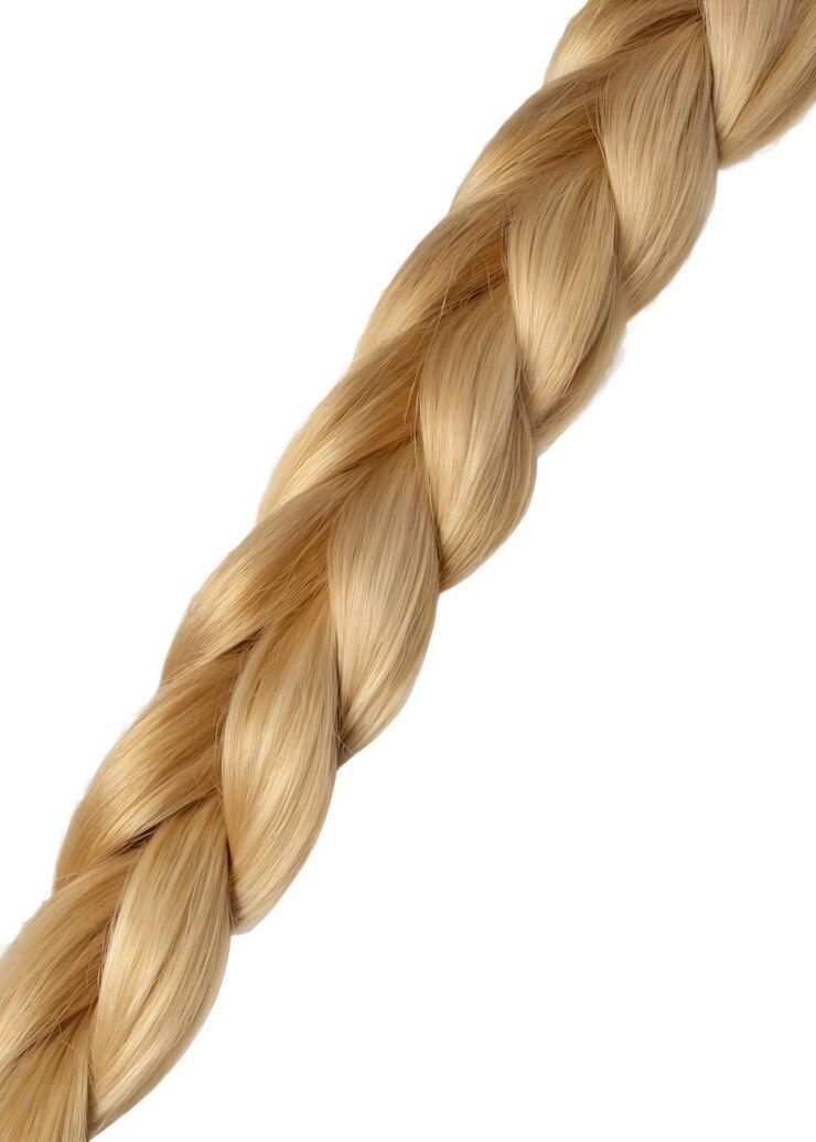 PSD closeup of beautiful blonde braid isolated on transparent background hair detail