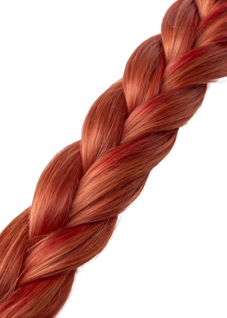 PSD closeup of beautiful braided red hair on transparent background intricate hairstyle