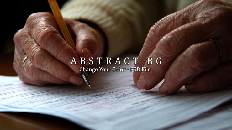 PSD closeup of elderly hands writing