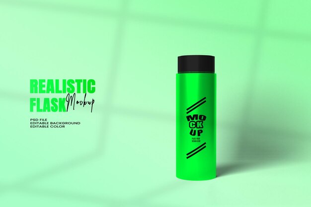closeup of reusable steel water flask editable color editable background with copy space water flask mockup