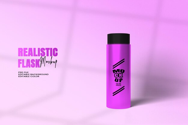 closeup of reusable steel water flask editable color editable background with copy space water flask mockup