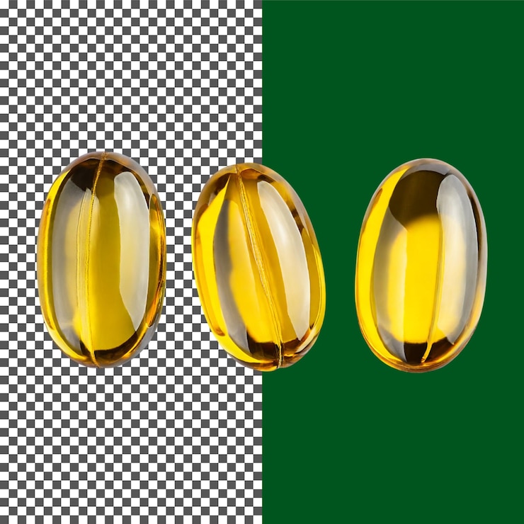 PSD closeup of transparent vitamin capsules on transparent background png psd