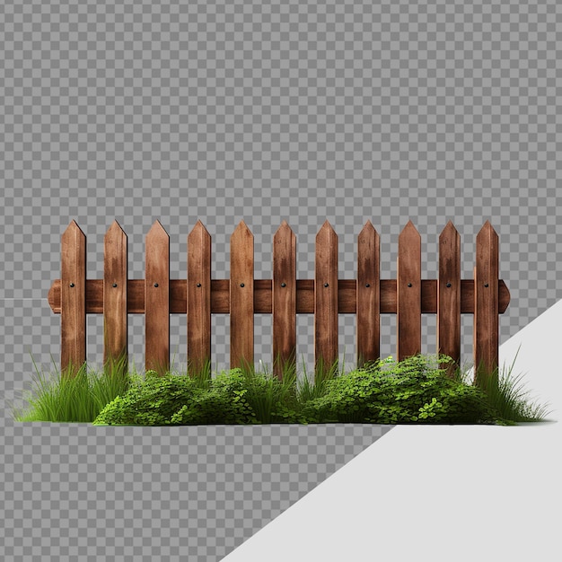 PSD une clôture en bois brune isolée sur un fond transparent