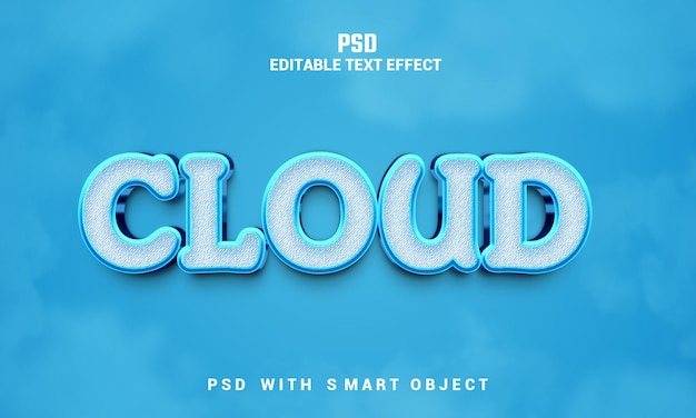 Cloud 3d bearbeitbarer texteffekt mit hintergrund premium psd