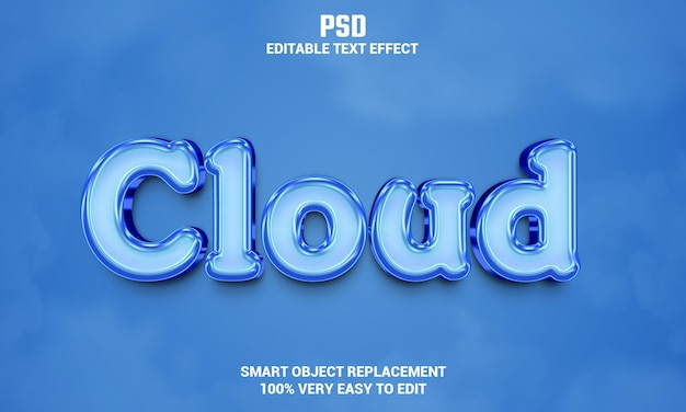 Cloud 3d bearbeitbarer texteffekt mit hintergrund premium psd