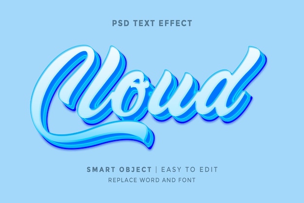 PSD cloud 3d-text-effekt vollständig bearbeitbar 2024 in photoshop