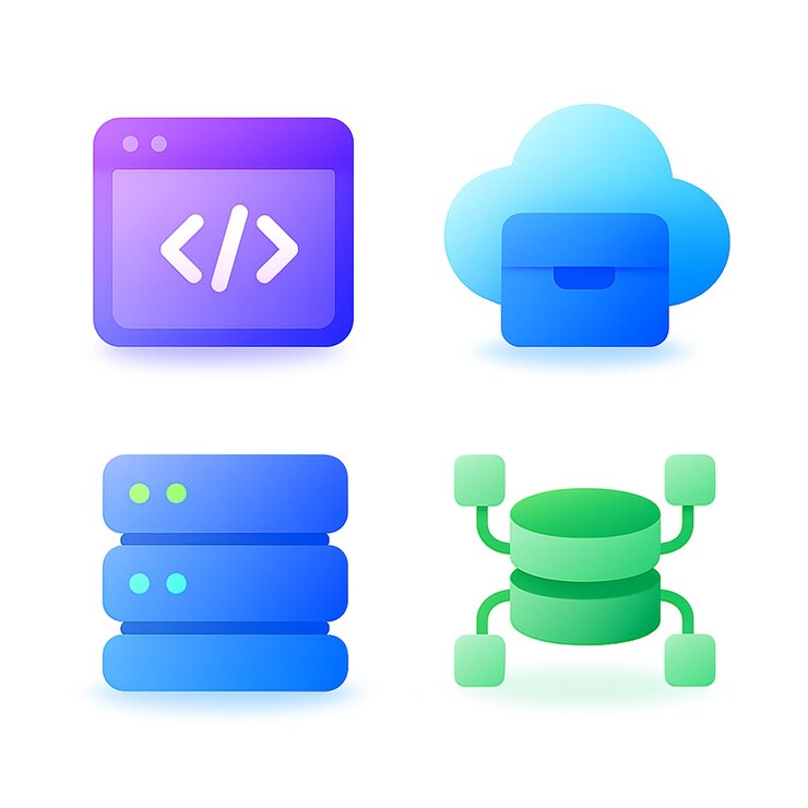 Cloud Computing Coding Server Infrastructure and Database Network Icons