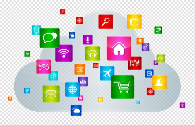 Cloud Computing concept apps icons set isolated on white