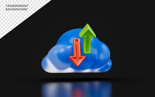 cloud download upload sing glass morphism on dark background 3d render concept for computing data