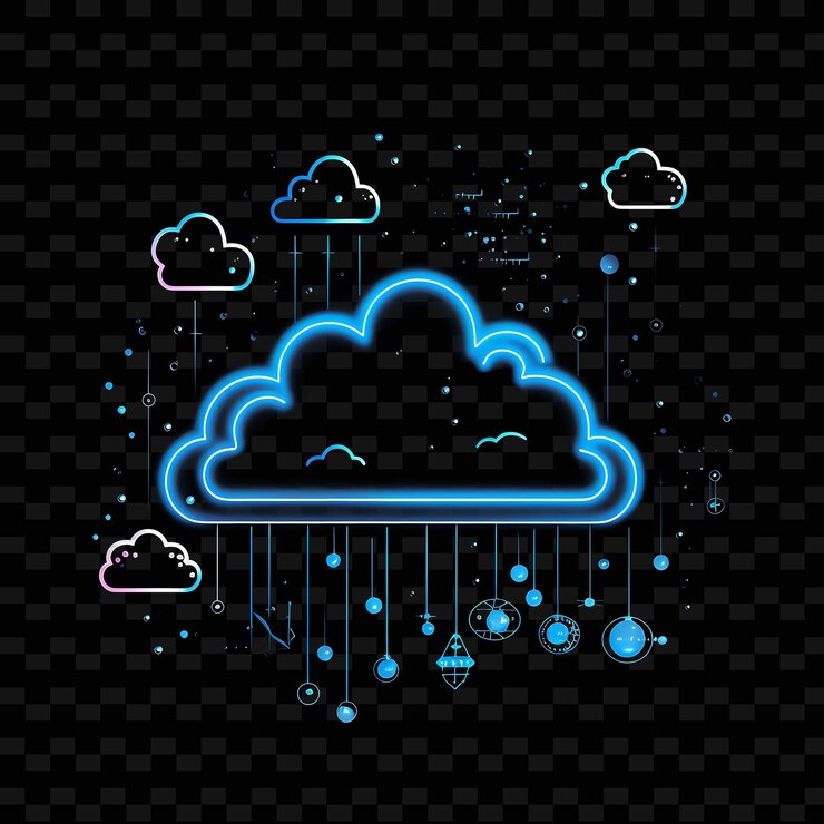 PSD cloud dreamy blue dotted neon lines sun decorations straight shape y2k neon light art collections