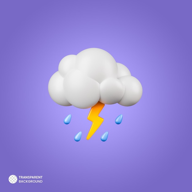 Cloud fulmini e pioggia isolati su sfondo blu rendering 3d